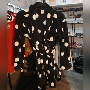 PINK Victoria's Secret Black and White Polka Dot Robe